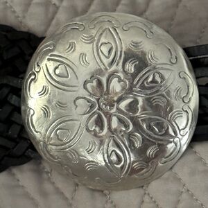 Moroccan Silver Black Leather Belt